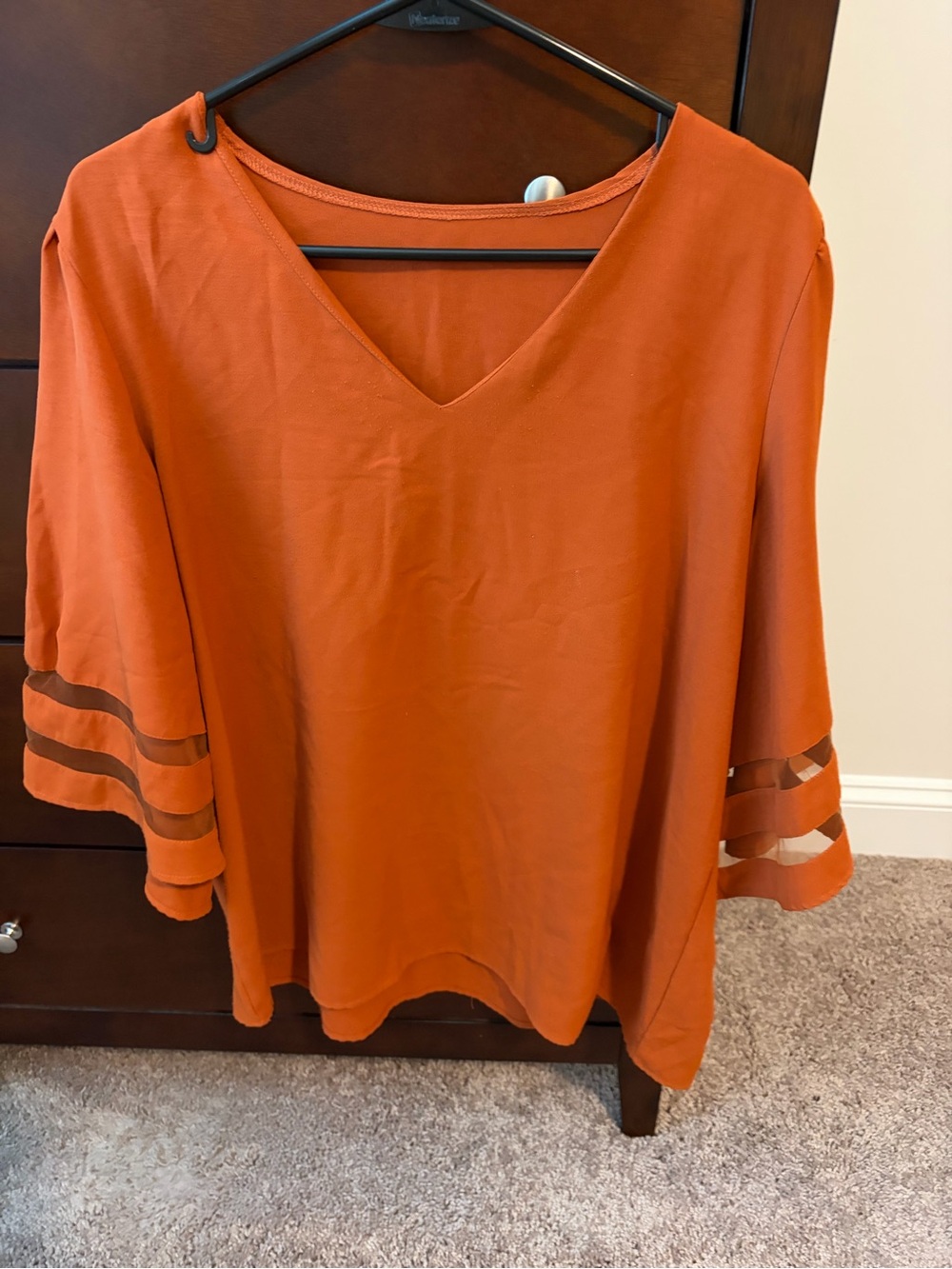 Women's V-Neck Orange Bell Sleeve Top